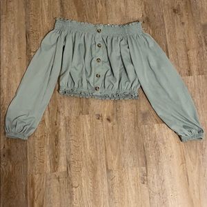 Sage green, off shoulder crop top